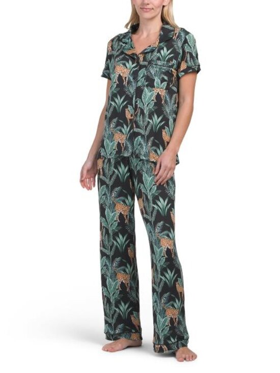 Rachel Zoe Other - RACHEL ZOE 2pc Tiger Print Short Sleeve Notch Collar Top And Pants Pajama Set